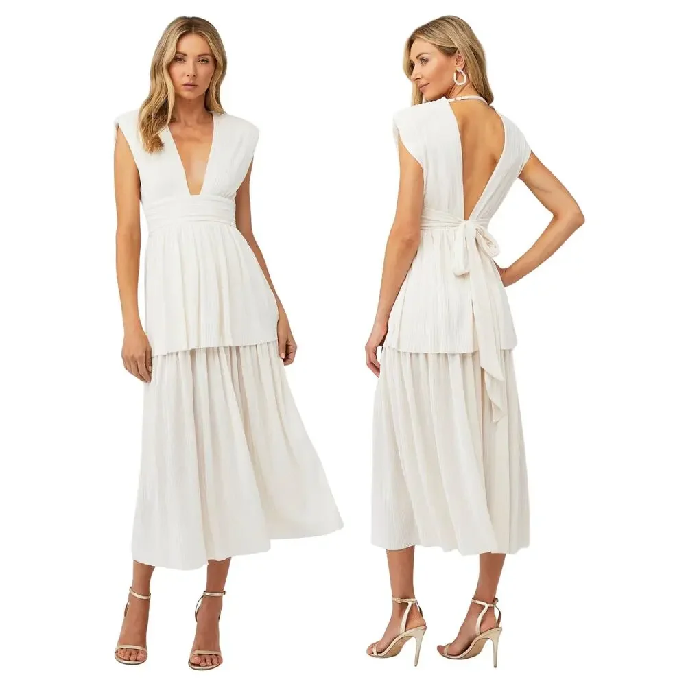 Sabina Musayev Ophelia Dress Pleated Shimmer Bridal Cocktail Party Regency S - Picture 1 of 11